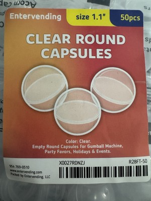 Capsule Vending Machine Round 50 pcs 1.1 Inch Clear Container. Entervending.