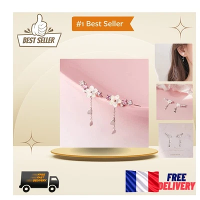 Boucles d'Oreilles Argent Sterling 925 Fleurs de Cerisier - Élegance Tendance - Photo 1/4