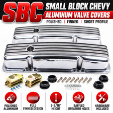 Sbc Small Block Chevy Polished Aluminum Finned Short Valve Covers 2-916 Pair Sbc Small Block Chevy Polished Aluminum Finned Short Valve Covers 2-916 Pair
