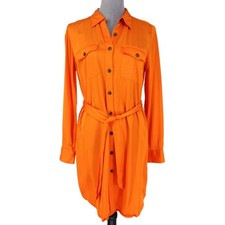 Lauren Ralph Lauren Dress Womens 6 Orange Shirtdress Pockets Belted Viscose