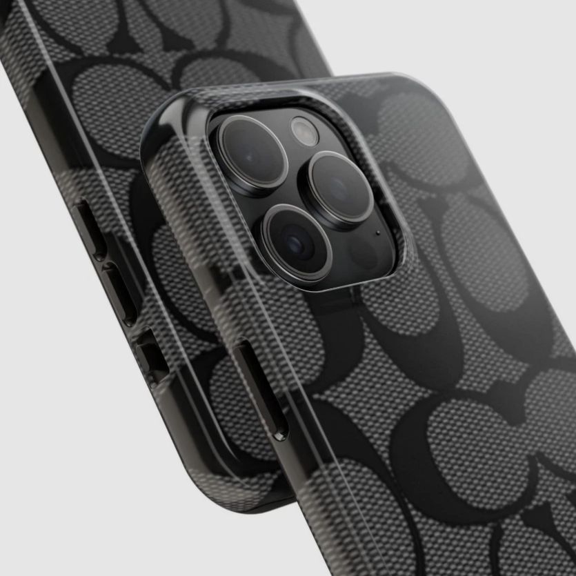 Black Coach Monogram Hard Plastic Case for iPhone 11–17 Pro Max