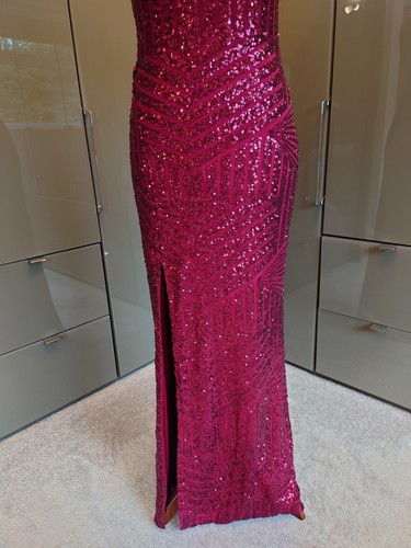 Quiz Dark Red Sequin Long Evening Dress 12 Formal Cruise Party Cocktail Art Deco - Picture 6 of 13
