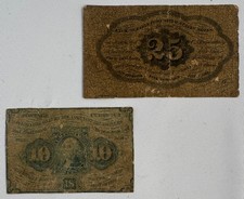 TWO 1862 Fractional Currency 10c and 25c Paper Money Poor Condition 2 Pc Lot
