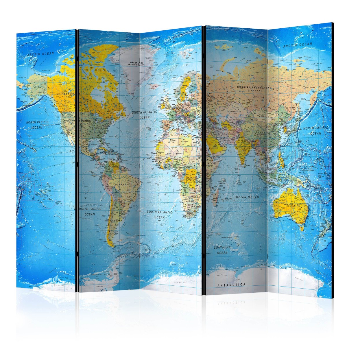 Paravent 5 volets carte du monde pour créer un coin bureau à la maison