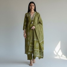 women's pure Cotton Suit Kurta Thread Work With Pant and Cotton Dupatta Size XXL