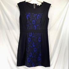 LOFT Lace Front Panel Shift Dress Size 6 Sleeveless Black & Blue Stretch NWT