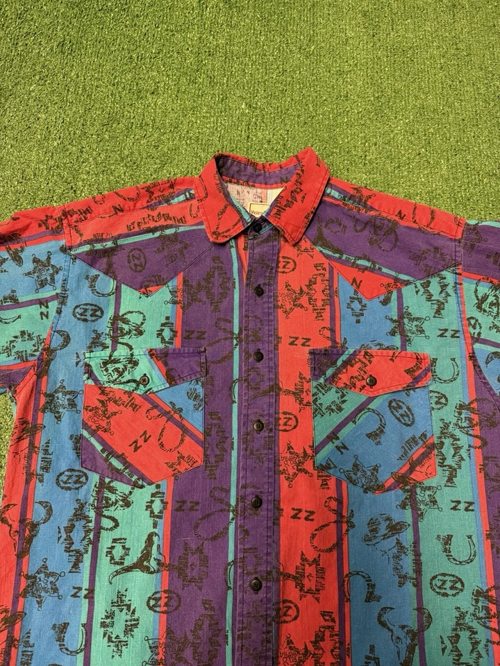 Camisa estampada vintage Western Plains Trading para hombre talla mediana dos bolsillos Foto 4 de 4