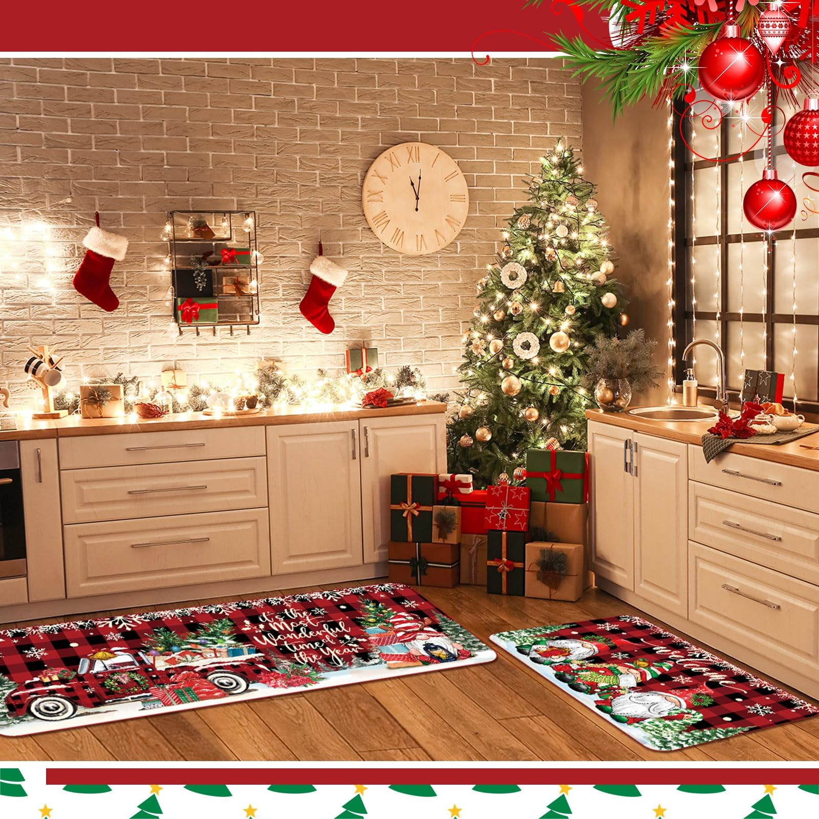 3 Pcs Christmas Gnome Kitchen Mat Washable Kitchen Rug Non Slip Doormat Water...