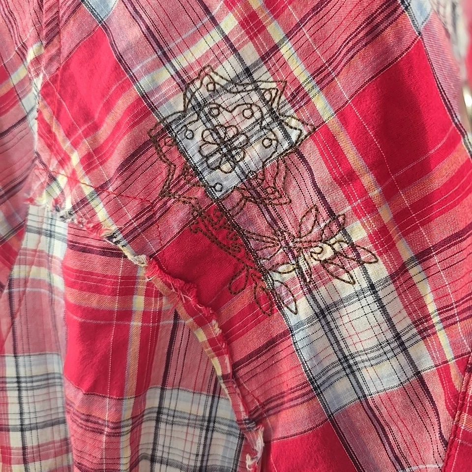 Camisa feminina de cowgirl ocidental bordada rugido G pérola encaixe manga longa vermelha branca - Imagem 4 de 4