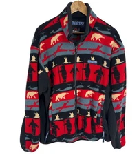 Banff Designs Polartec Fleece Jacket Red Black Pattern Full-Zip Men's Size XL