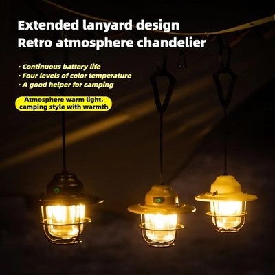Retro LED Campingleuchte Outdoor Zelt Lampe 4Lichtmodi Akku Licht USB Aufladbar