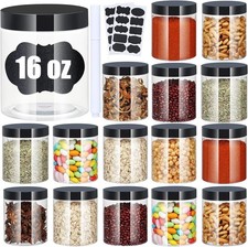 Plastic Jars with Lids, 16 oz Plastic Containers with Lids Clear Airtight