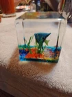 Vintage Murano Glass Aquarium Paperweight Block 3 Inches Multicolor