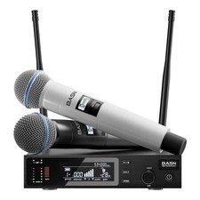 Wireless Two Microphone System with UHF Dual-Channel Receiver, Metal Handheld...