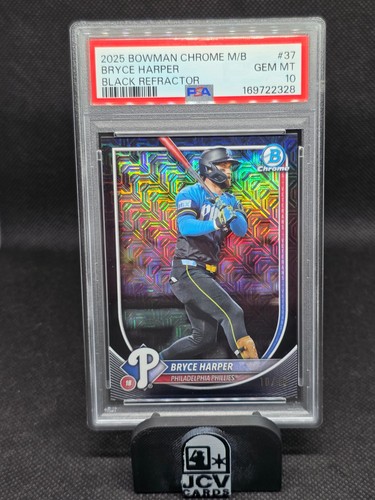 2025 Bowman Chrome Bryce Harper Black Refractor 10/10 PSA 10 GEM!