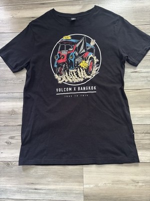 Volcom x Bangkok Men's Black Graphic Print Cotton T-Shirt Size L Short Sleeve