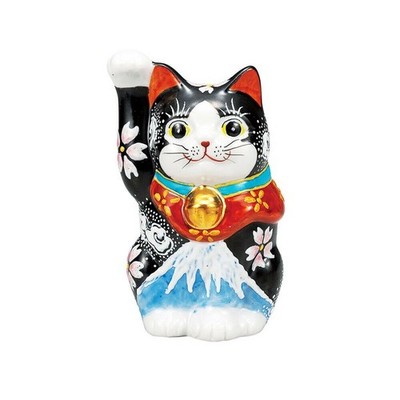 Maneki neko Kutani ware Japanese Lucky cat Shiro Fuji (White Mt. Fuji) Mori Art