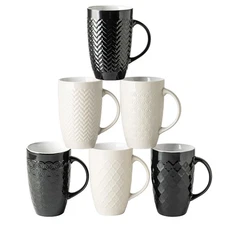 AmorArc Large Coffee Mugs Set of 6 20oz Ceramic Tall with Textured Geometric
