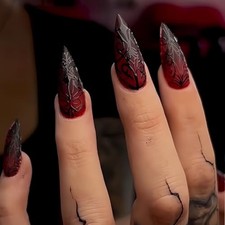 Halloween Goth Press on Nails Medium Stiletto Almond Fake Halloween style 12