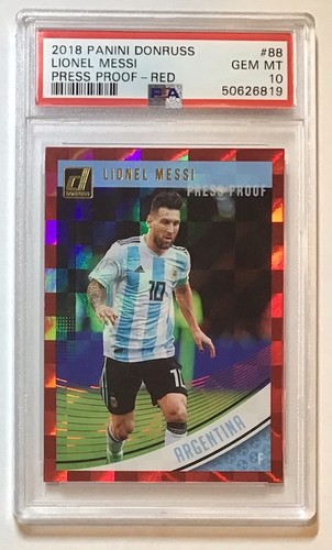 LIONEL MESSI 2018 DONRUSS RED PRESS PROOF HOLO PSA 10 GEM MINT POP 25 ARGENTINA