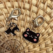 Enamel Black Cat Bag Charm Lot Of 2 Kitten Cute DIY Jewelry Cat Lady Gift New