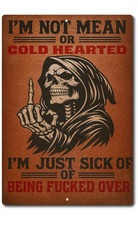 I&rsquo;m Not Mean Tin Sign  Grim Reaper Middle Finger Funny Rude Metal Wall Decor