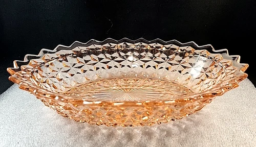 Jeannette Pink Depression Holiday Buttons and Bows Pattern 9.5"Oval Serving Bowl