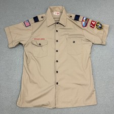 Vintage Boy Scouts Of America Mens Large Official Uniform Shirt Patches Denver