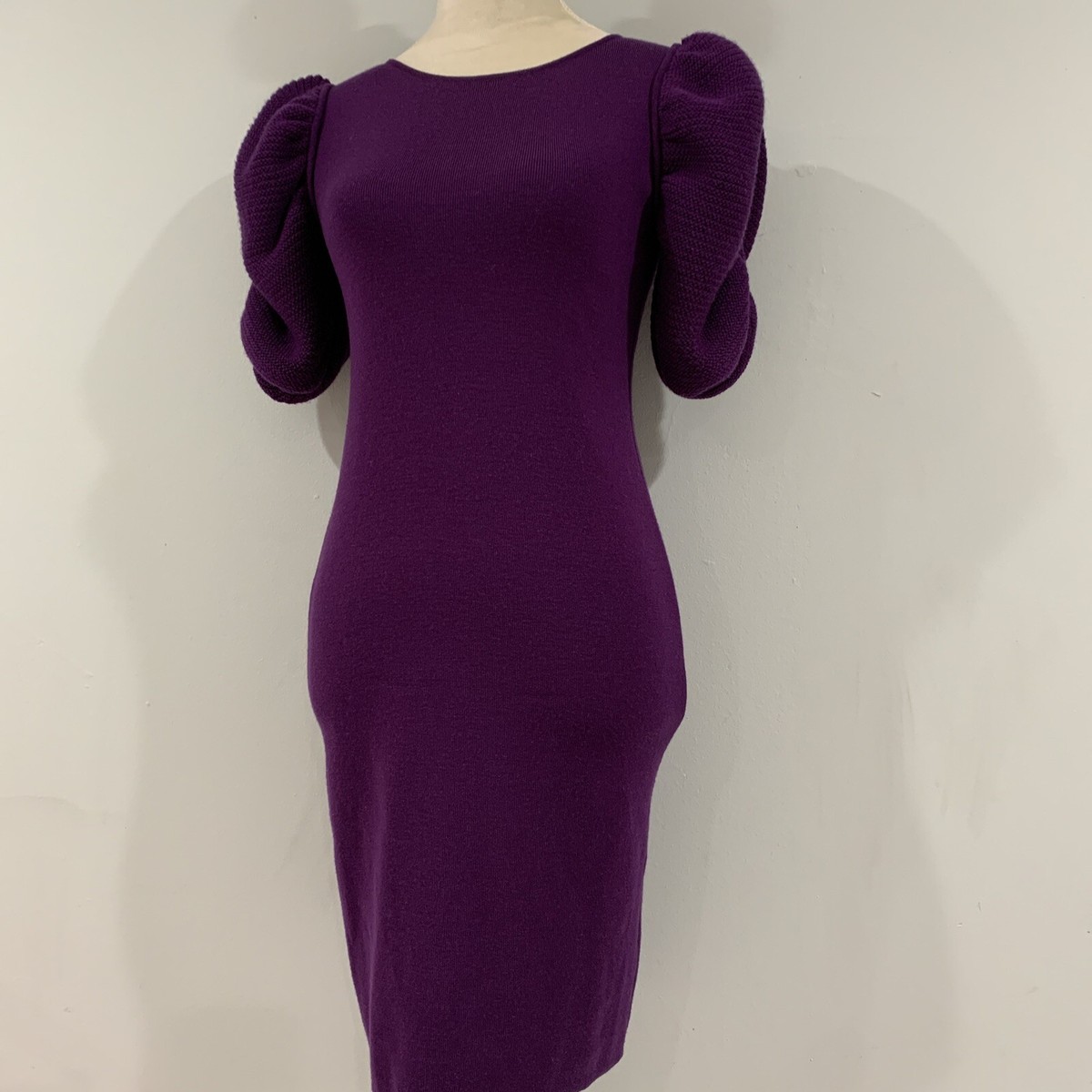 FENDI Italy Purple Knit Knee Length Dress Balloon Sleeve Sz