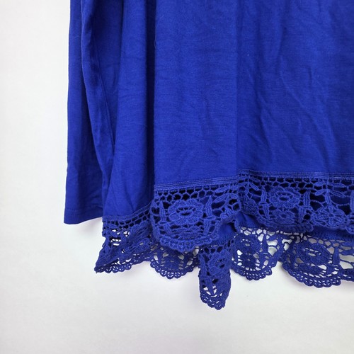 JWD Women's XL Top Long Sleeve Lace Trim Boat Neck Tunic Blouse Blue Stretch NWT - Picture 4 of 7