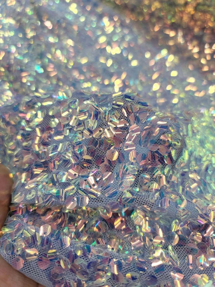 Tecido vendido por jarda lantejoulas lavanda tecido iridescente vestido de noite de noiva - Imagem 3 de 4