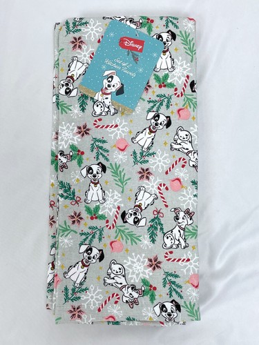 Toallas de cocina Disney 101 Dalmations cachorro perros Navidad 2 piezas acebo gris - Imagen 1 de 3