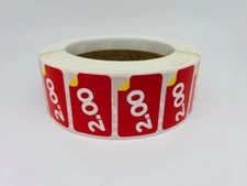 1 Roll of 1000 1.5"x1" $2.00 Product Price Point Red & Yellow Labels Stickers  