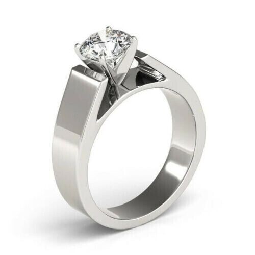 2 Ct Round Cut Simulated Diamond Wide Band Solitaire Engagement Ring 925 Silver - Picture 3 of 11