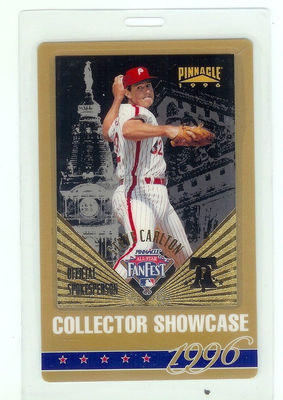 STEVE CARLTON 1994 HOF INDUCTEE 1996 ALL-STAR FANFEST Collectors Showcase  BADGE