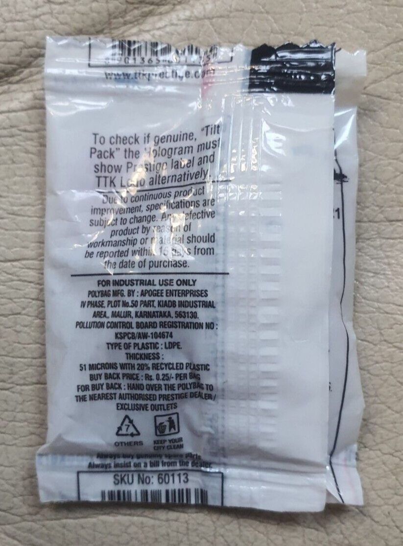 TTKPrestige Pressure Cooker Metallic Safety Plug In Original Sealed