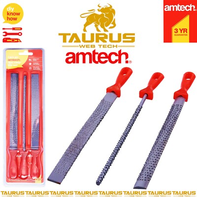3 x AMTECH Stahl Rasp Feile Set Zimmermann Holz Werkzeuge professionelle Werkstatt zum Selbermachen UK