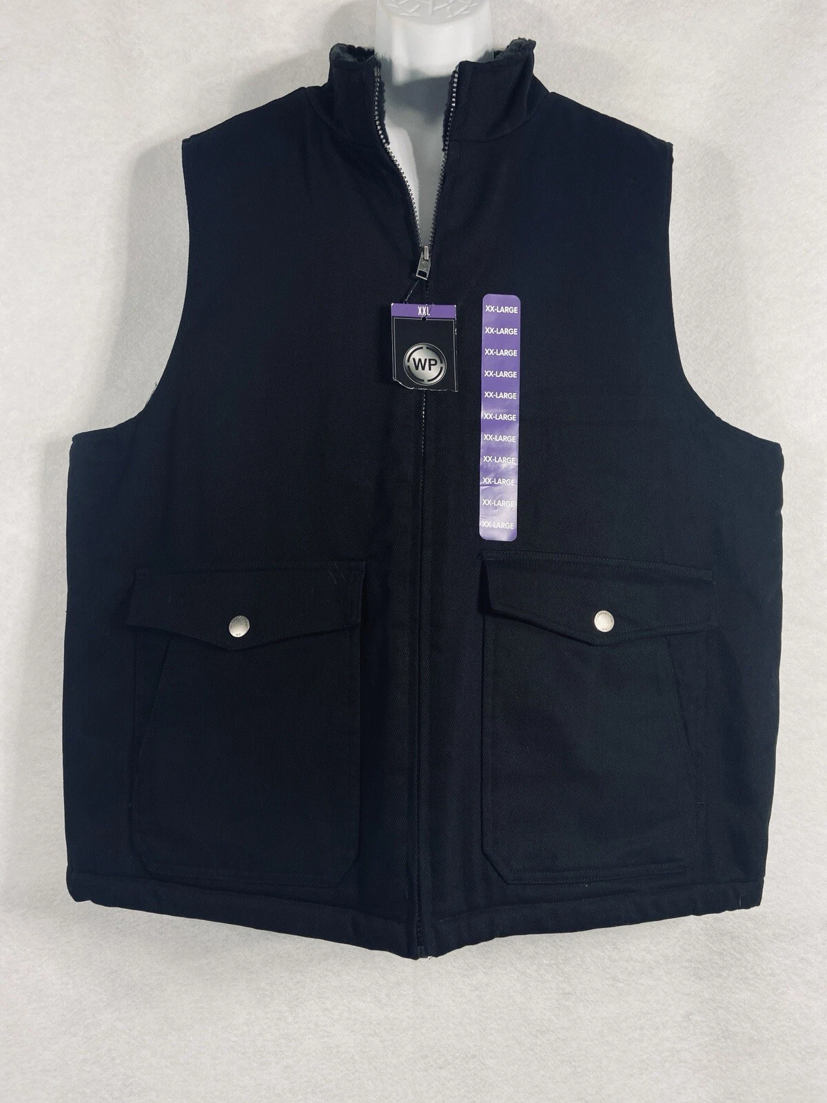 Workwear Product Vest Mens XXL Black Canvas Full Zip Pockets Quilted Lining New