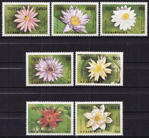 Camboya 1989 flora flores nenúfares muy bonito conjunto sin fijasellos.