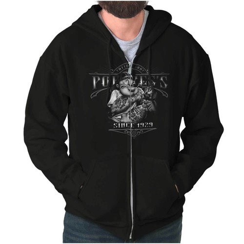 Popeye's Tattoo Shop Since 1929 Cartoon Tats Sweatshirt Zip Up Hoodie Men Women - Picture 7 of 7