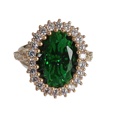 Turkish Ottoman 925 Sterling Silver Oval Emerald Hurrem Sultan Ring Size 8.25