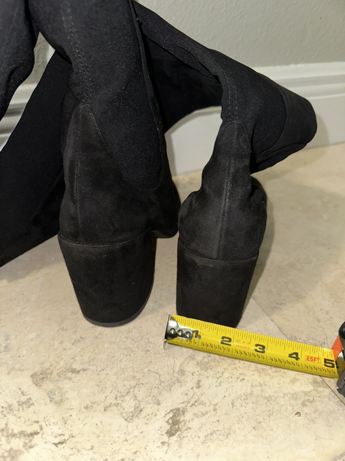 Stuart Weitzman Black Suede & Microstretch  Over The Knee Boots 8.5 Block Heel