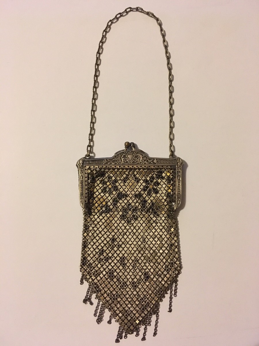 Vintage Art Deco Beaded Purse Antique Evening Bag Tiny Flapper Floral Fringe