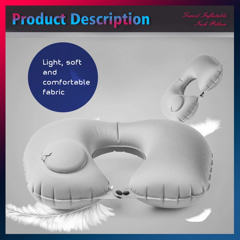 Portable Travel Inflatable Neck Pillow Cushion Head Rest Flight Support U Shaped - image 2 of 4