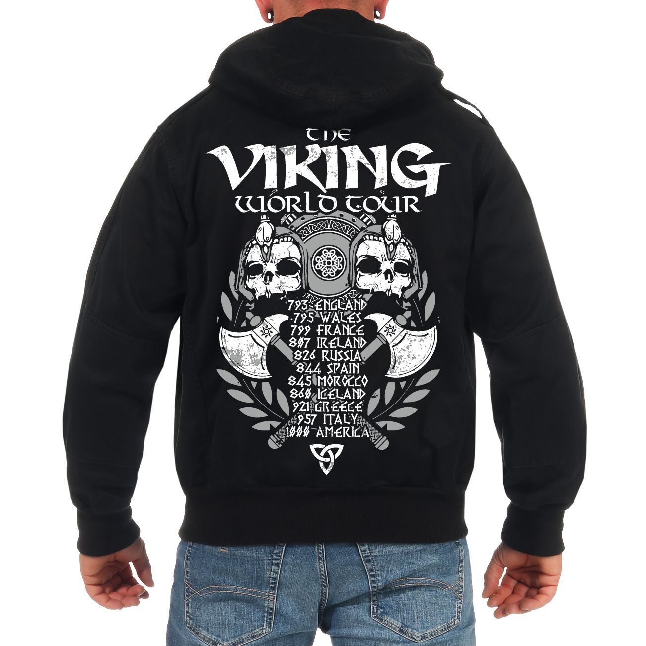 Herren Feldjacke mit Kapuze Viking World Tour Wikinger Raubzug Thors Hammer Odin