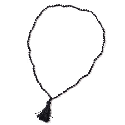 Black Agate Beaded Tassel Necklace (36'') 202.50 cts.  New in Gift Box!   #JN1027