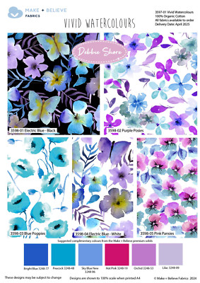 Vivid Watercolours Debbie Shore 100% Organic Cotton 5Pcs Fat Quarters Bundle
