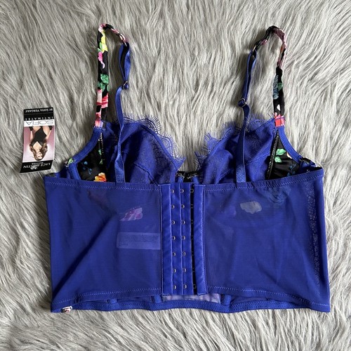 Sofia By Sofia Vergara Lace & Satin Bustier Womens Size 36B Blue Floral Corset - Picture 5 of 8