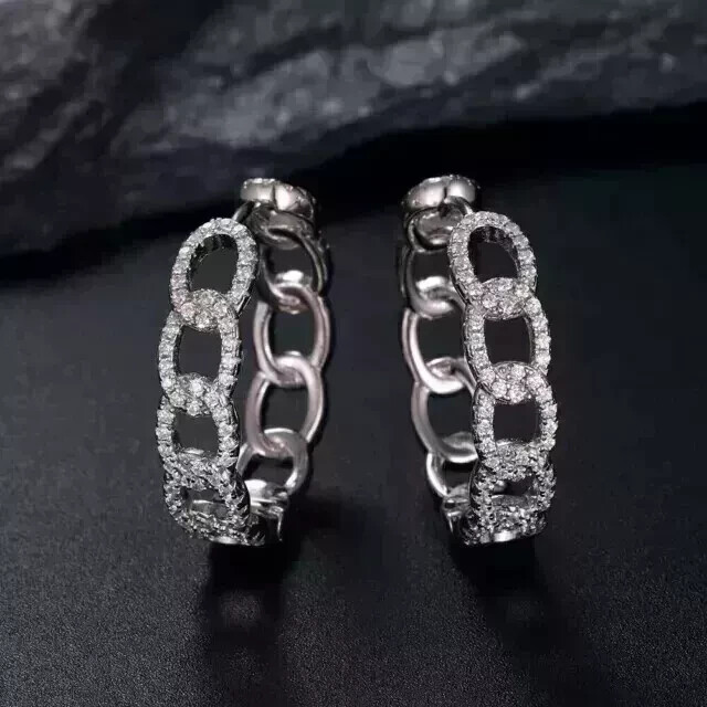 2.20Ct Round Simulated Diamond Hoop Earrings in 14K White Gold Plated for Women