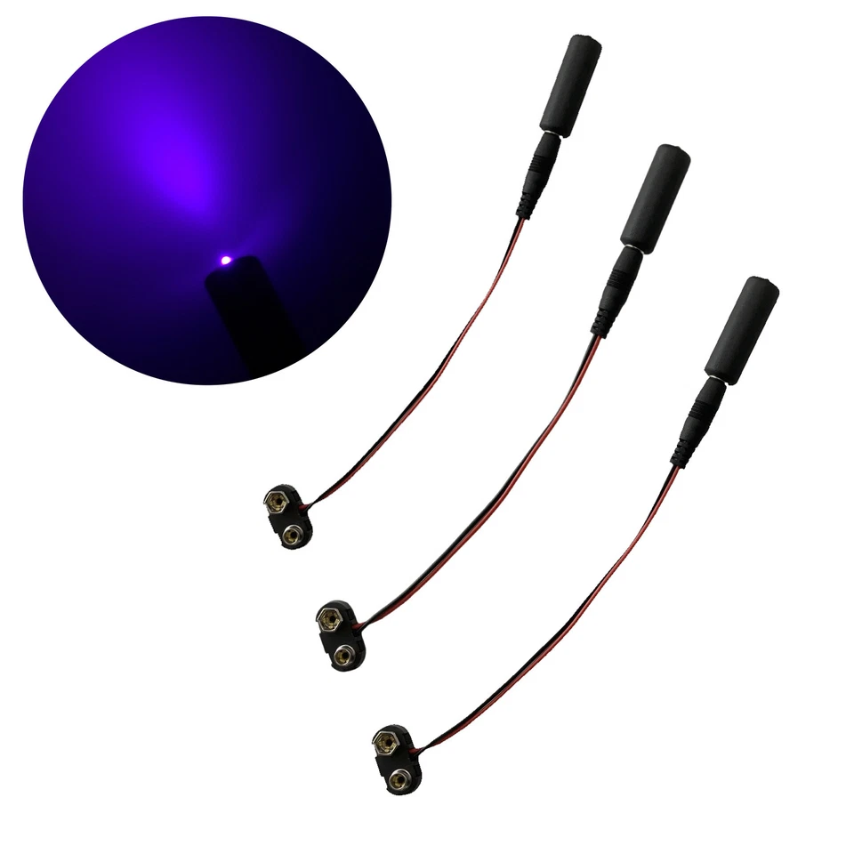 PROP AND SCENERY LIGHTS, LLC 3 pack LED blacklight 9V 405nm violet light for fluorescent paint props MELBL3P